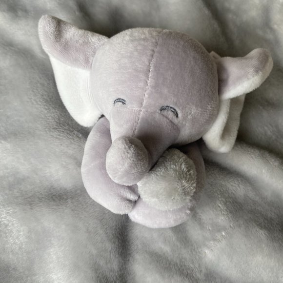 Carter's  Elephant Lovey Security Blanket Grey Gray Satin Edging Backside 14x14 - Picture 2 of 8